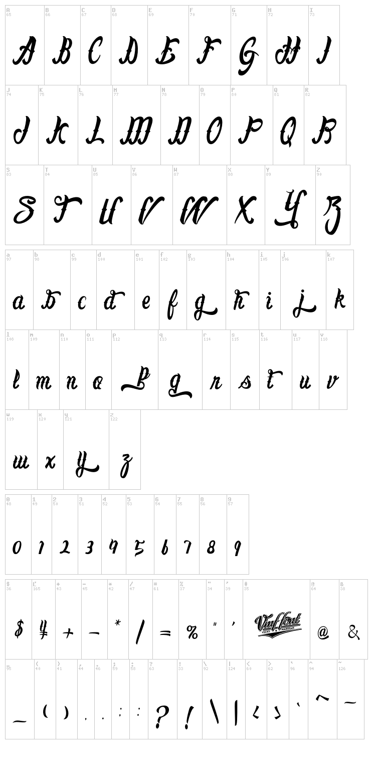 Lafayet Scripts font map